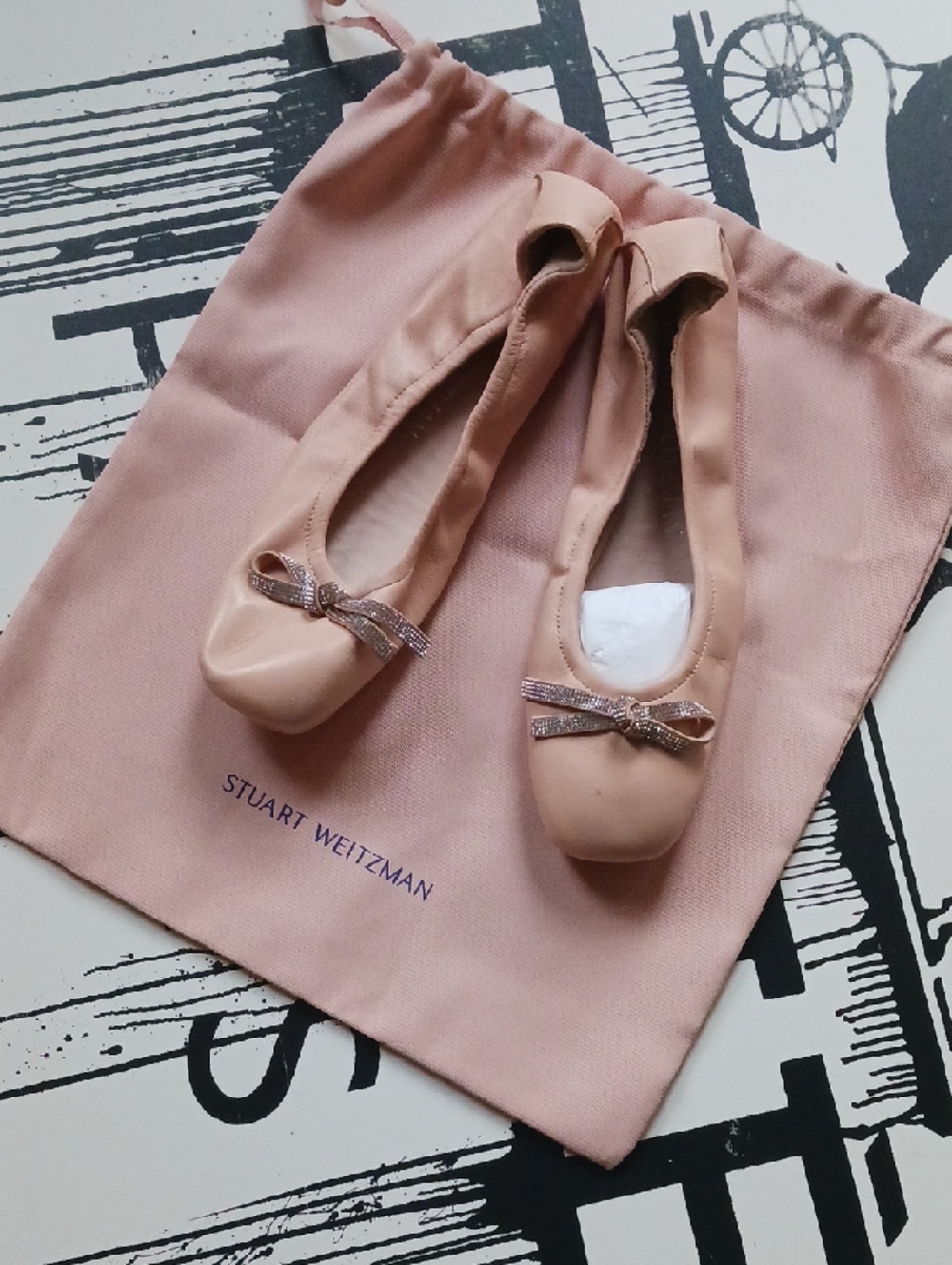 New STEWART WEITZMAN bow Ballet Flat Sheos In Poudre Size 11